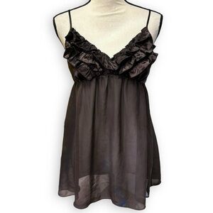 Y2k Fairy Brown Ruffle Sheer Slip Dress Mini Babydoll